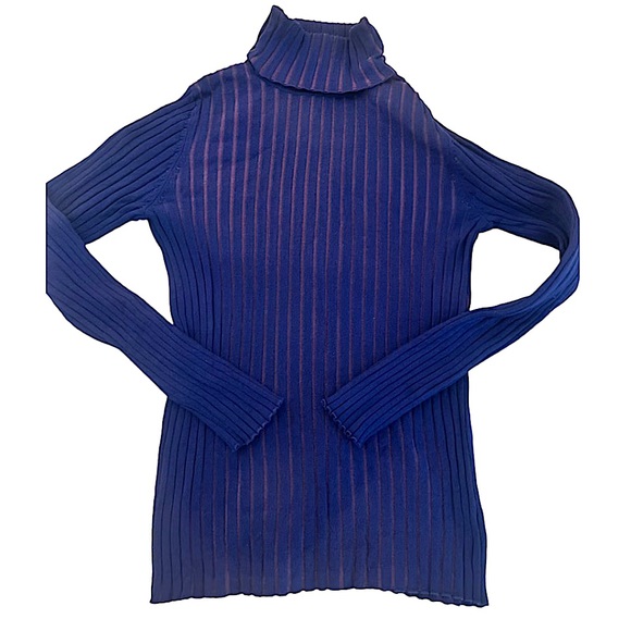 George Women’s Blue Longsleeve Ribbed Turtleneck - Picture 1 of 4